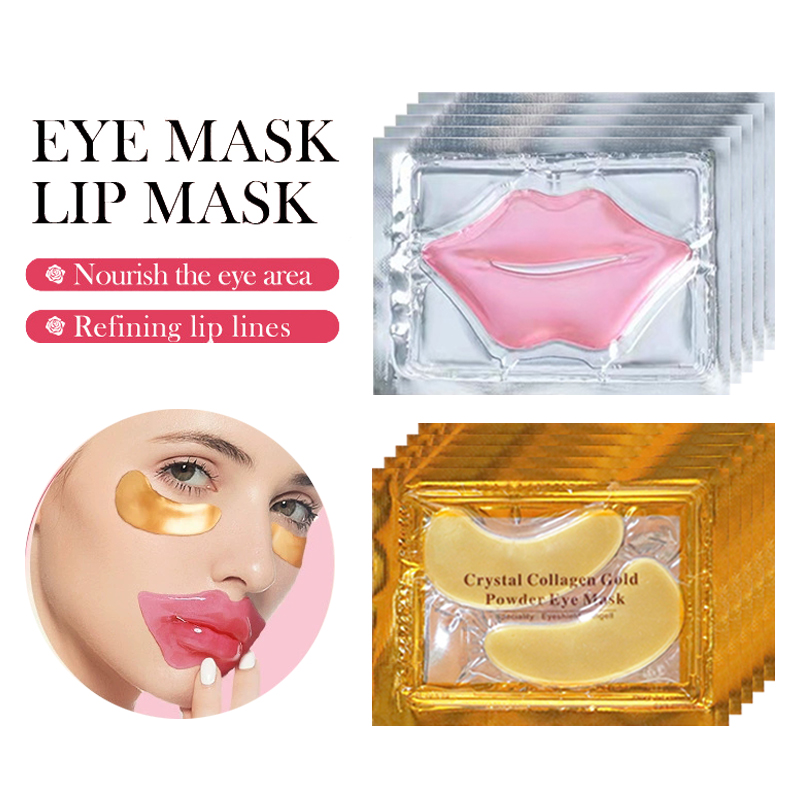 Face Mask Skincare - 10/20 個ゴールデンクリスタルコラーゲンアイマスク抗ダークサークルアンチエイジング保湿ピンクリップマスク目唇トラベルサイズスキンケア