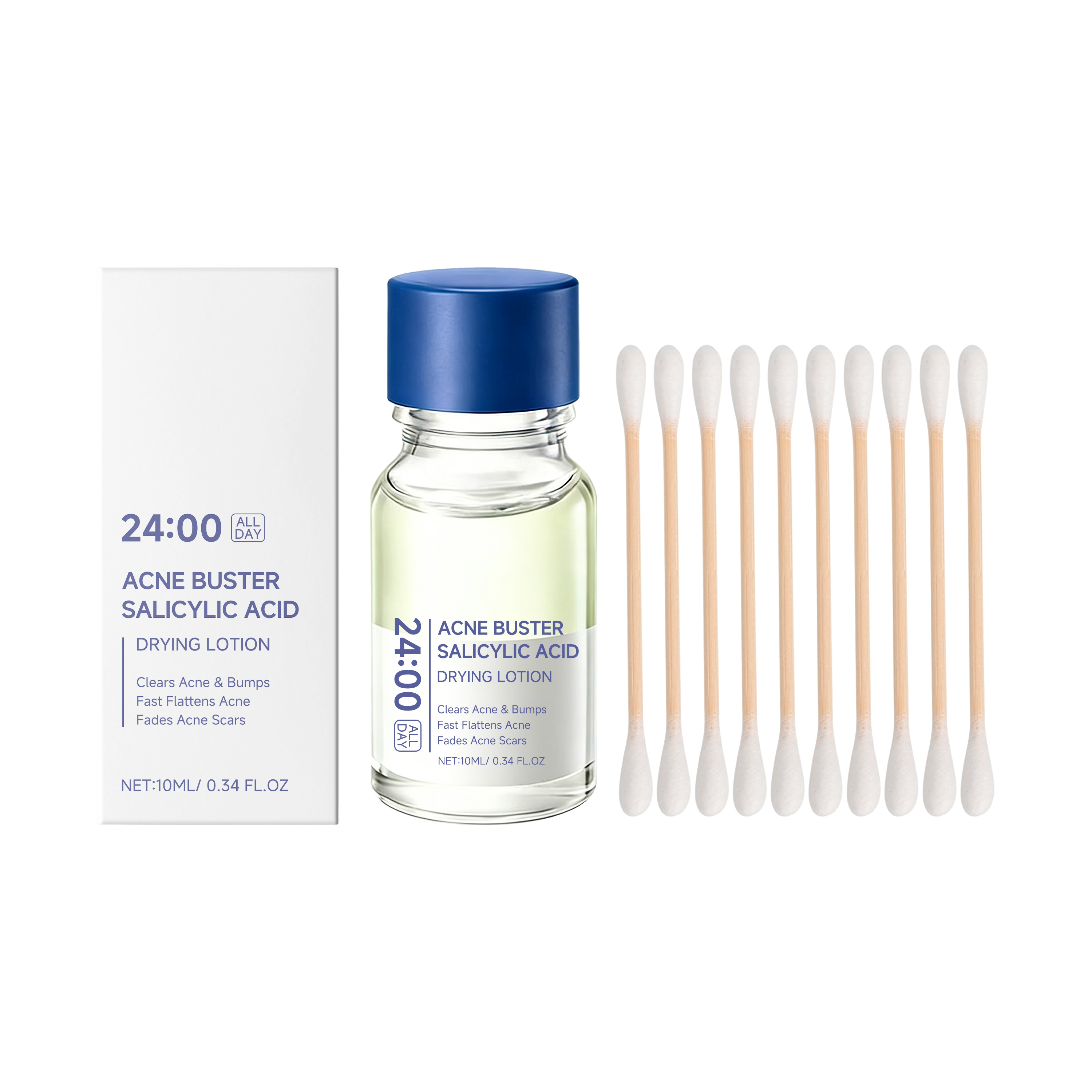 Face Moisturizer - サリチル酸乾燥ローション コットン綿棒付きフェイスセラム – ニキビや吹き出物を軽減、ニキビ跡を薄くし、毛穴を最小限に抑え、肌の再生を促します。