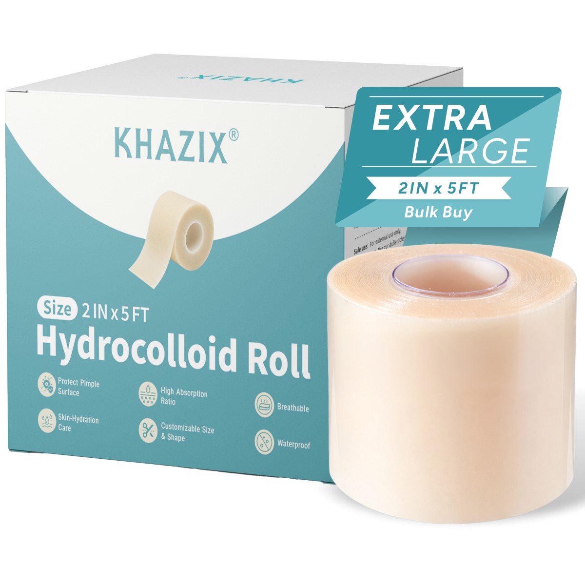 Skincare China - KHAZIX ハイドロコロイド包帯ロール 2インチ x 5フィート カットトゥフィット創傷被覆材