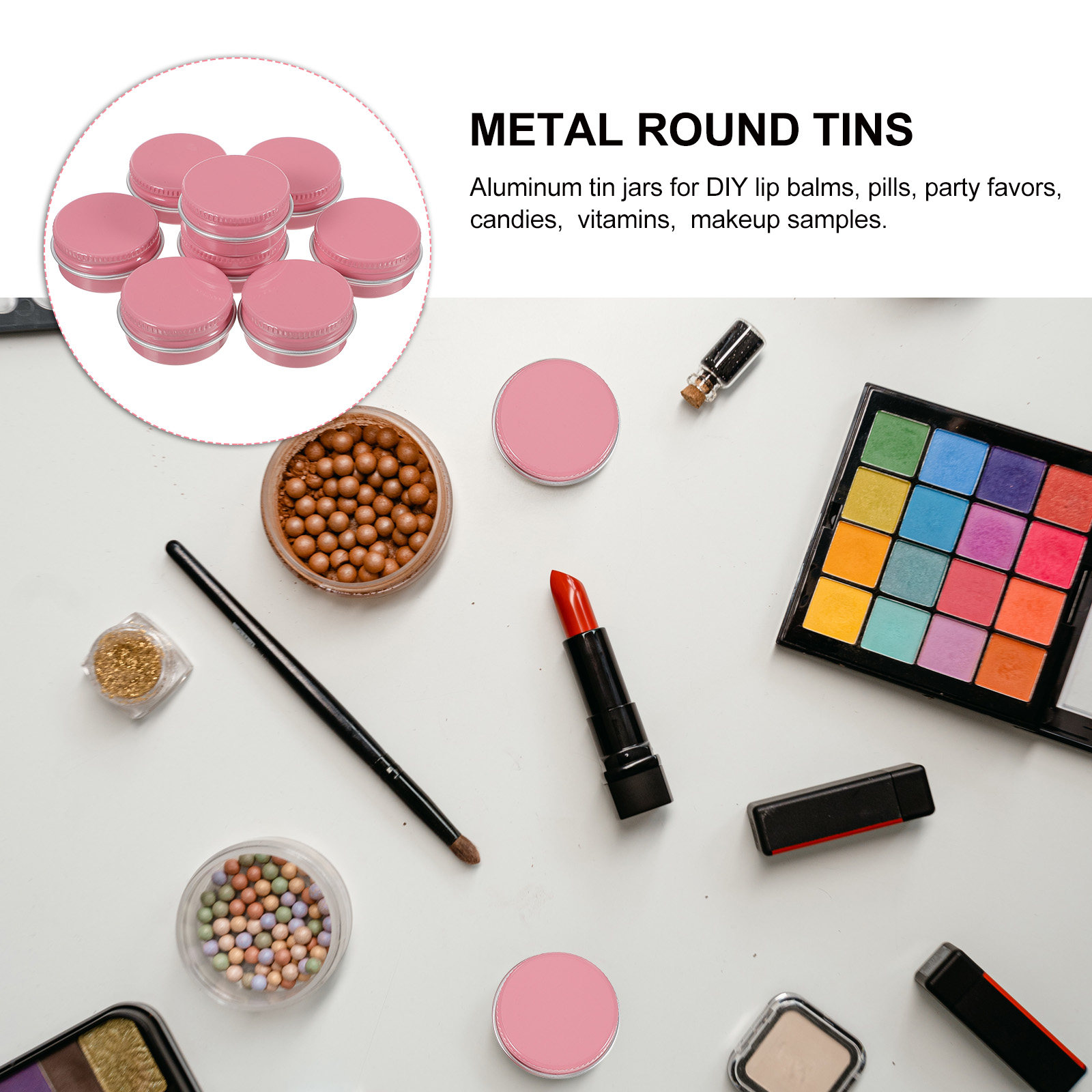 8個入り、丸型アルミ製の空容器。防水仕様で、DIY化粧品やク - Lip Balm のレビューと価格