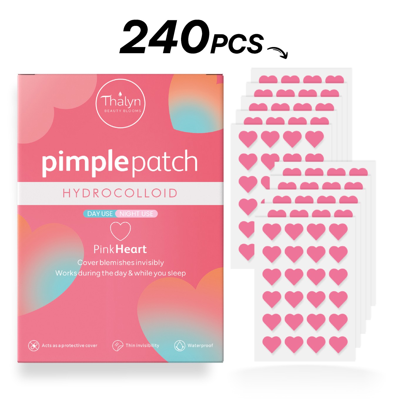 240枚入り ピンクハートニキビパッチ 可愛いニキビパッチ  - Skincare China のレビューと価格