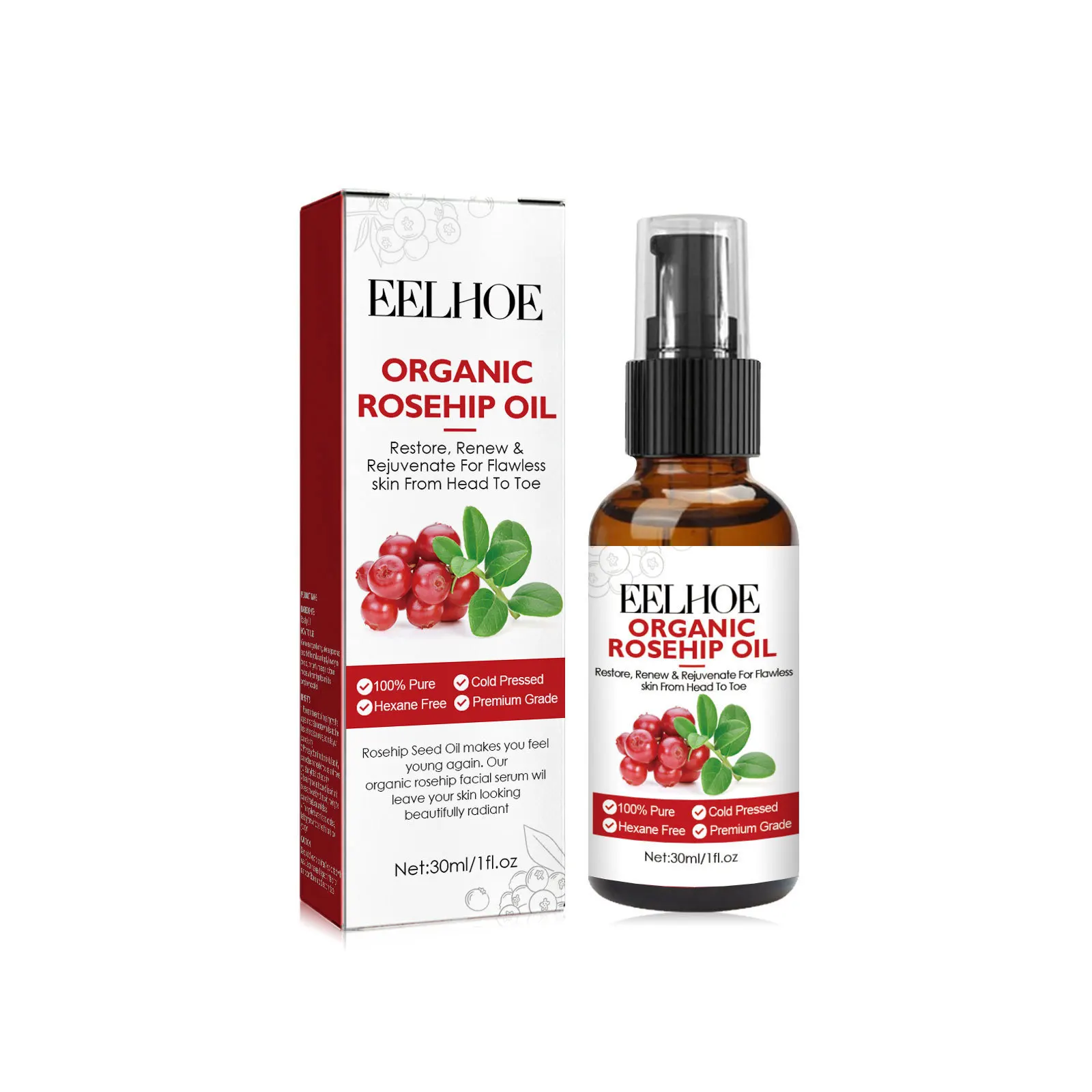 30 ミリリットルローズヒップオイル顔血清保湿とフェードしわ - Face Oil Rosehip のレビューと価格